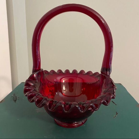 Fenton cranberry hand painted basket - Picture 4 of 13